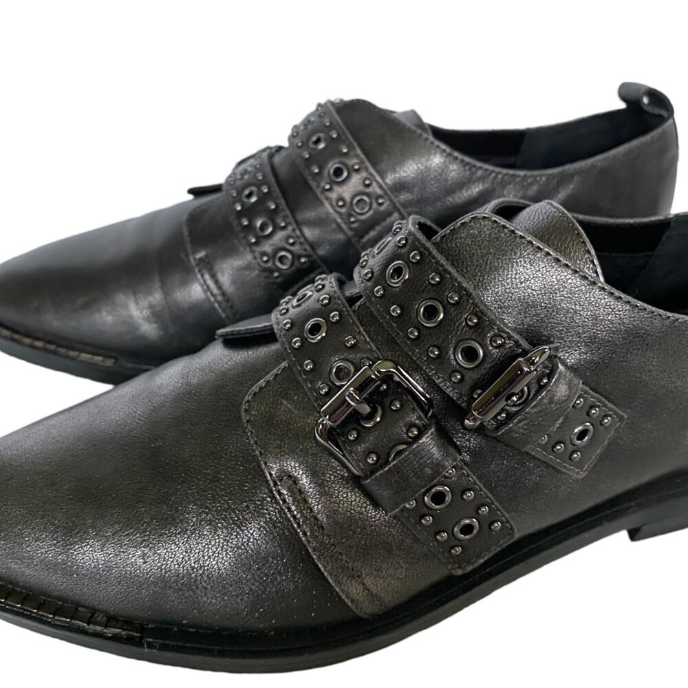 Bleecker Bond LEIGH Women Oxford Shoes 10M EU 41 Gray Monk Strap Buckle Leather - Picture 10 of 10